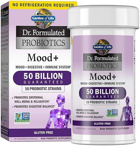 Garden of Life Dr. Formulated Probiotics Mood+ - 50 Billion CFU - Supports Relaxation & Digestive Health - Shelf Stable - 60 Vegetarian Capsules - Image 1