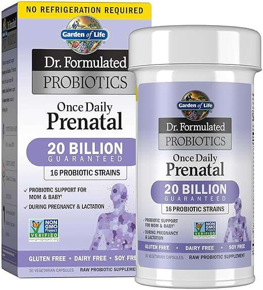Garden of Life Dr. Formulated Probiotics Once Daily Prenatal - Acidophilus and Bifidobacteria Probiotic Support for Mom and Baby – Shelf Stable - Gluten, Dairy, and Soy-Free - 30 Vegetarian Capsules - Image 1