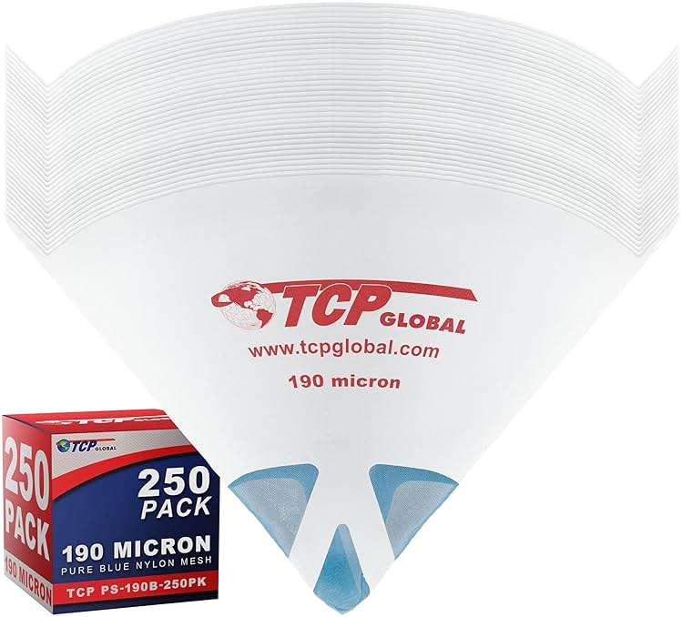 TCP Global - 190 Micron Filter Tips Ultra-Fine Paint Strainer (250 Pack) - Pure Blue Nylon Mesh Cone Strainer - Paint Filter Cones for Auto, House & Hobby - Image 1