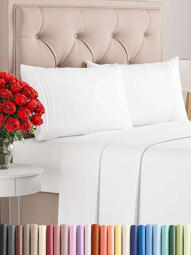 King Size 4 Piece Sheet Set - Comfy Breathable & Cooling Sheets - Hotel Luxury Bed Sheets for Women & Men - Deep Pockets, Easy-Fit, Extra Soft and Wrinkle Free Sheets - White Oeko-Tex Bed Sheet Set - Image 1