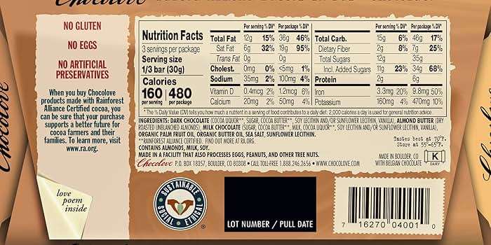 Chocolove, Chocolate Bar Dark Almond butter, 3.2 oz - Image 2