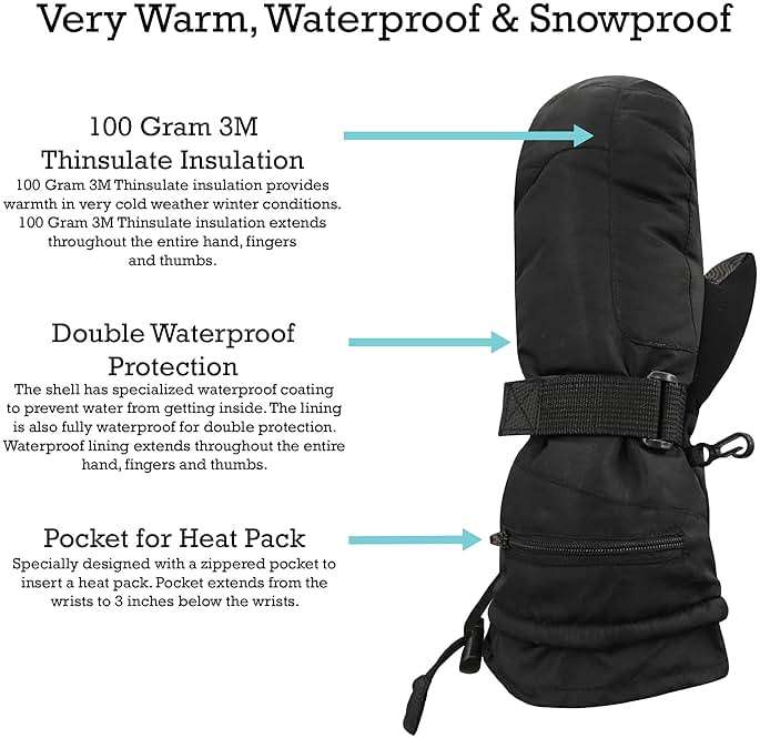 N'Ice Caps Men & Women Mittens Waterproof Winter Snow 100 Gram Thinsulate - Image 2