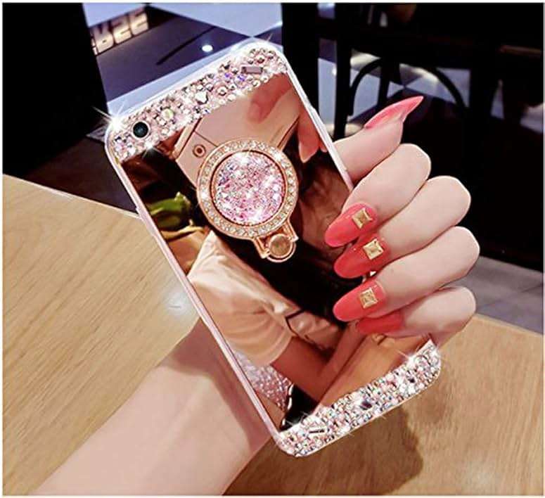 Black Lemon Phone Case for iPhone 7/iPhone 8 Case with Ring Stand 360° Rotatable Crystal Diamond Mirror iPhone Case Drop Resistant Soft Silicone Shockproof Cover Protective Case for Womens Girls - Image 2