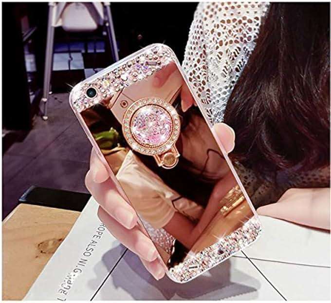 Black Lemon Phone Case for iPhone 7/iPhone 8 Case with Ring Stand 360° Rotatable Crystal Diamond Mirror iPhone Case Drop Resistant Soft Silicone Shockproof Cover Protective Case for Womens Girls - Image 3