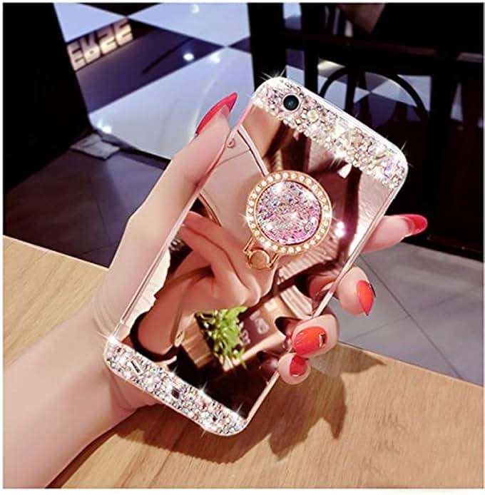 Black Lemon Phone Case for iPhone 7/iPhone 8 Case with Ring Stand 360° Rotatable Crystal Diamond Mirror iPhone Case Drop Resistant Soft Silicone Shockproof Cover Protective Case for Womens Girls - Image 4