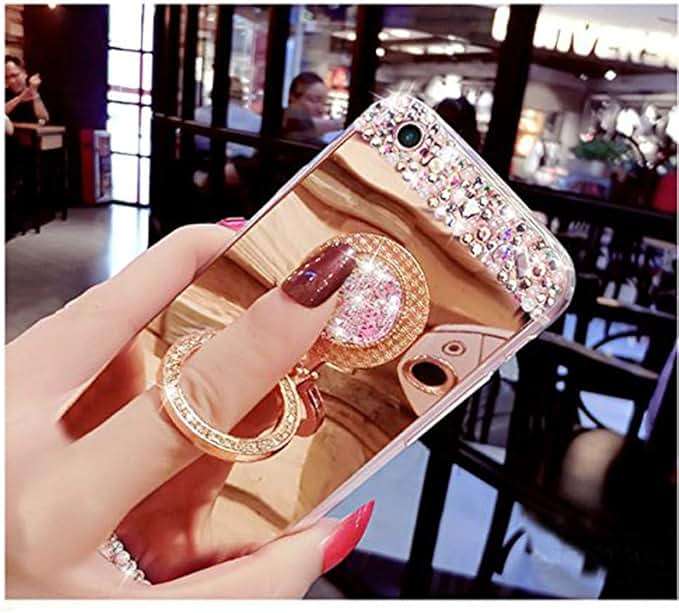 Black Lemon Phone Case for iPhone 7/iPhone 8 Case with Ring Stand 360° Rotatable Crystal Diamond Mirror iPhone Case Drop Resistant Soft Silicone Shockproof Cover Protective Case for Womens Girls - Image 5