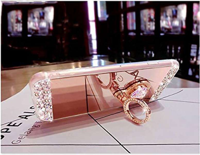 Black Lemon Phone Case for iPhone 7/iPhone 8 Case with Ring Stand 360° Rotatable Crystal Diamond Mirror iPhone Case Drop Resistant Soft Silicone Shockproof Cover Protective Case for Womens Girls - Image 6