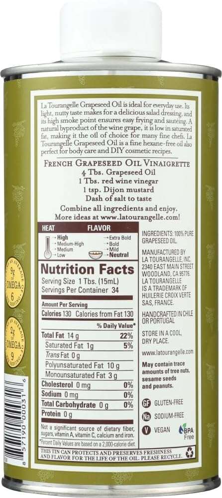 La Tourangelle Grapeseed Oil, 16.9-Ounce Cans (Pack of 4) by La Tourangelle - Image 2