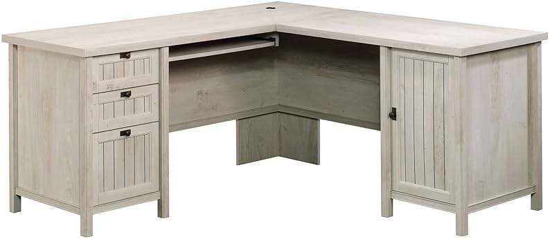Sauder Costa L-Shaped Desk, Chalked Chestnut, Home Office with Storage & Keyboard Tray - Image 1
