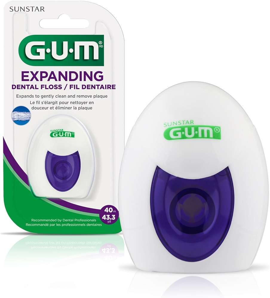 GUM Expanding Dental Floss, Waxed Woven Floss for Adults, Plaque Remover for Tight Spaces Between Teeth, Unflavored, 1 Count - Image 1