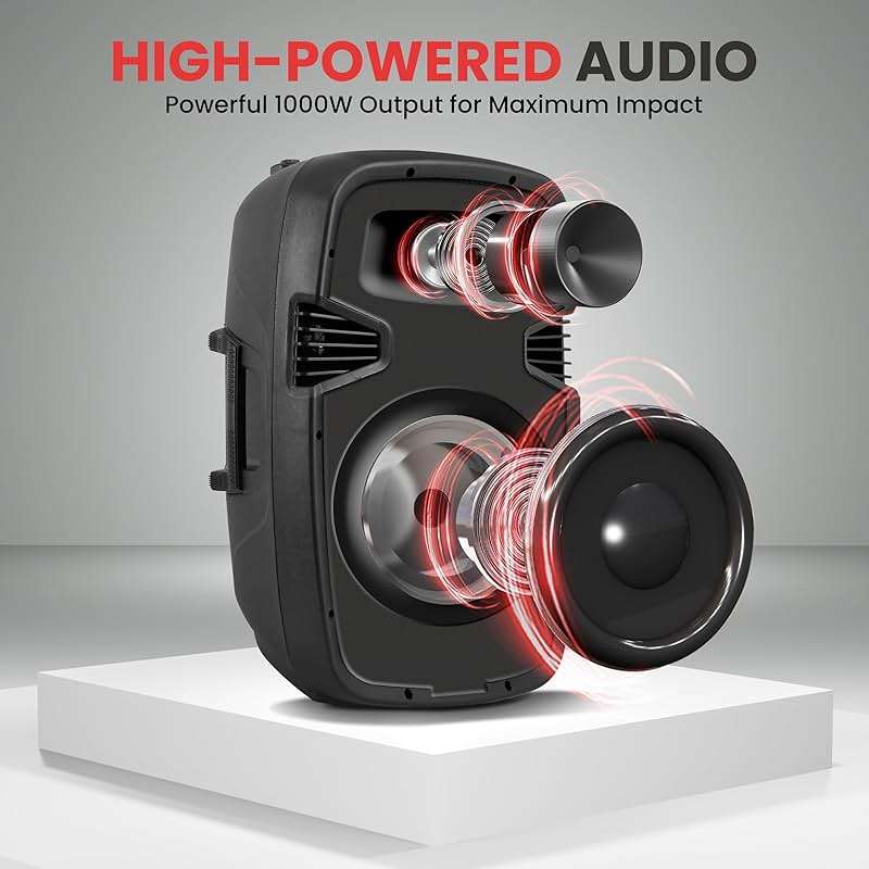 Pyle 10" Wireless Portable PA system - 1000W High Powered Bluetooth Compatible Active + Passive Pair Outdoor Sound Speakers w/ USB SD MP3 AUX - 35mm Mount, 2 Stands, Microphone, Remote - PPHP1049KT - Image 2