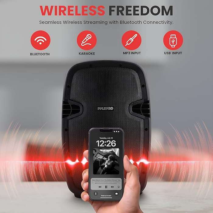 Pyle 10" Wireless Portable PA system - 1000W High Powered Bluetooth Compatible Active + Passive Pair Outdoor Sound Speakers w/ USB SD MP3 AUX - 35mm Mount, 2 Stands, Microphone, Remote - PPHP1049KT - Image 4