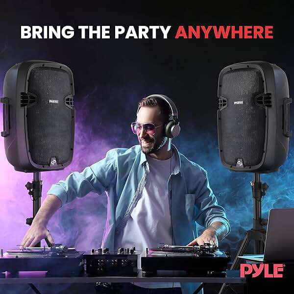 Pyle 10" Wireless Portable PA system - 1000W High Powered Bluetooth Compatible Active + Passive Pair Outdoor Sound Speakers w/ USB SD MP3 AUX - 35mm Mount, 2 Stands, Microphone, Remote - PPHP1049KT - Image 6