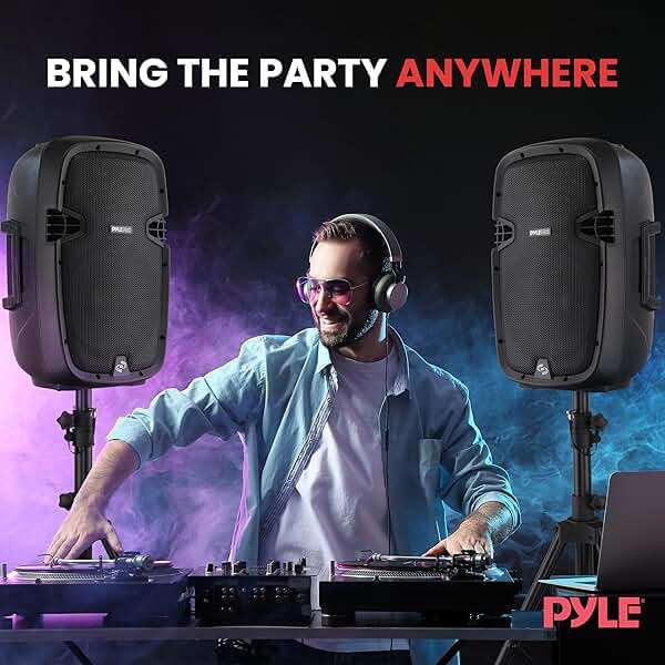 Pyle 10" Wireless Portable PA system - 1000W High Powered Bluetooth Compatible Active + Passive Pair Outdoor Sound Speakers w/ USB SD MP3 AUX - 35mm Mount, 2 Stands, Microphone, Remote - PPHP1049KT - Image 7