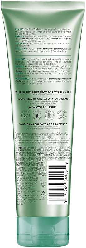 L'Oreal Paris Thickening Sulfate Free Conditioner, Thickens + Strengthens Thin, Fragile Hair, Hair Care with Rosemary Leaf, EverPure, 8.5 Fl Oz (Packaging May Vary) - Image 9