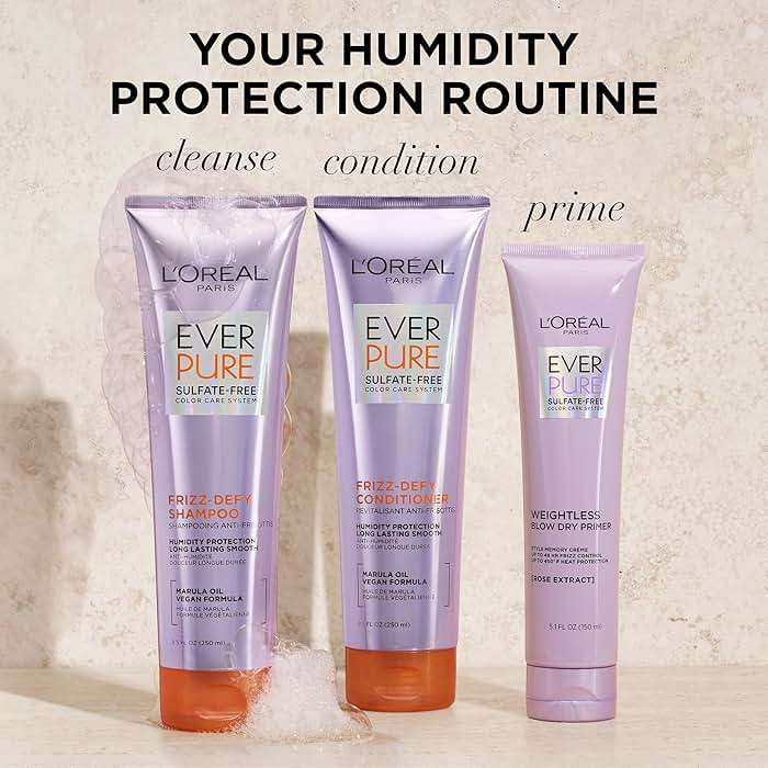 L'Oreal Paris Sulfate Free Frizz Defy Conditioner, Frizz Control Hair Care with Marula Oil, EverPure, 8.5 Fl Oz (Packaging May Vary) - Image 6