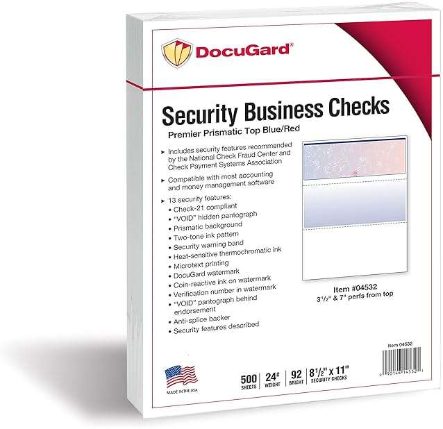 DocuGard Blue/Red Premier Prismatic Top High Security Check Paper - Laser/Inkjet Printer Compatible - 13 Security Features - 500 Blank Business Checks (04532) - Image 2