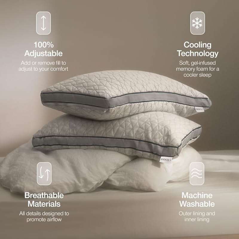 Coop Home Goods Eden Bed Pillow Queen Size for Sleeping on Back, Stomach and Side Sleeper- Medium Soft Memory Foam Cooling Gel - CertiPUR-US/GREENGUARD Gold - Image 5
