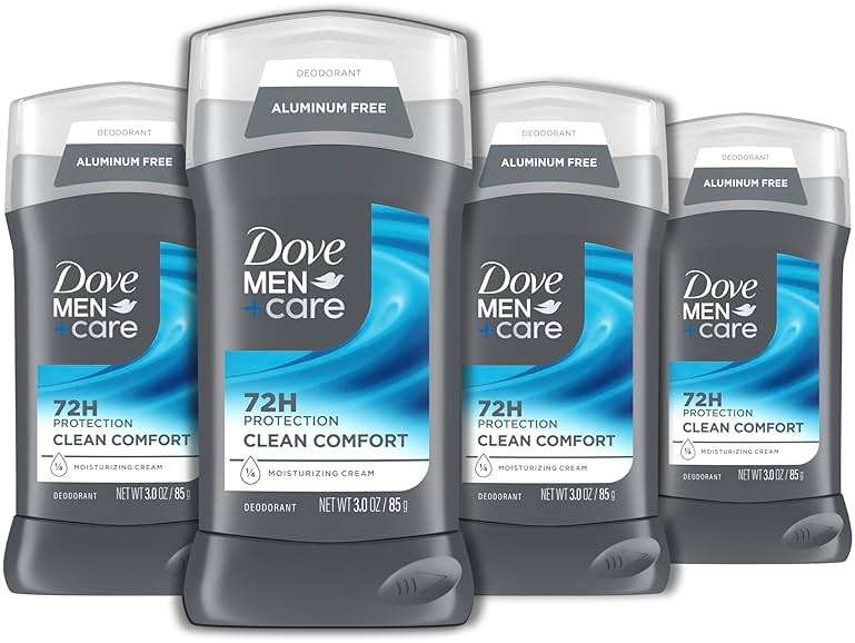 DOVE MEN + CARE Deodorant Stick for Men Clean Comfort 4 Count Aluminum Free 72-Hour Odor Protection Mens Deodorant with 1/4 Moisturizing Cream 3 oz (Pack of 4) - Image 1