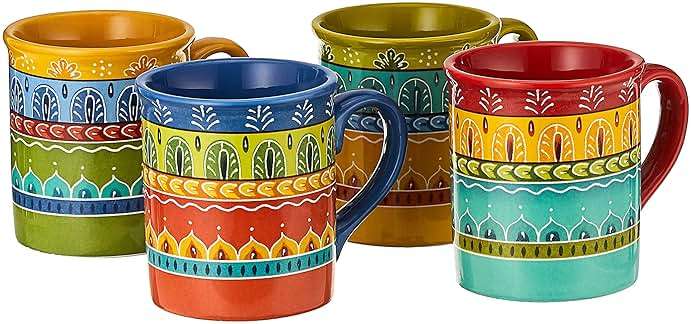Valencia Mugs Set of 4 – 16 oz Colorful Ceramic Coffee Cups with Bold Multicolor Patterns, Microwave & Dishwasher Safe, Boho Kitchen Drinkware for Tea, Cocoa & More - Image 1