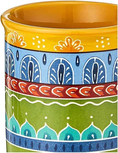Valencia Mugs Set of 4 – 16 oz Colorful Ceramic Coffee Cups with Bold Multicolor Patterns, Microwave & Dishwasher Safe, Boho Kitchen Drinkware for Tea, Cocoa & More - Image 4