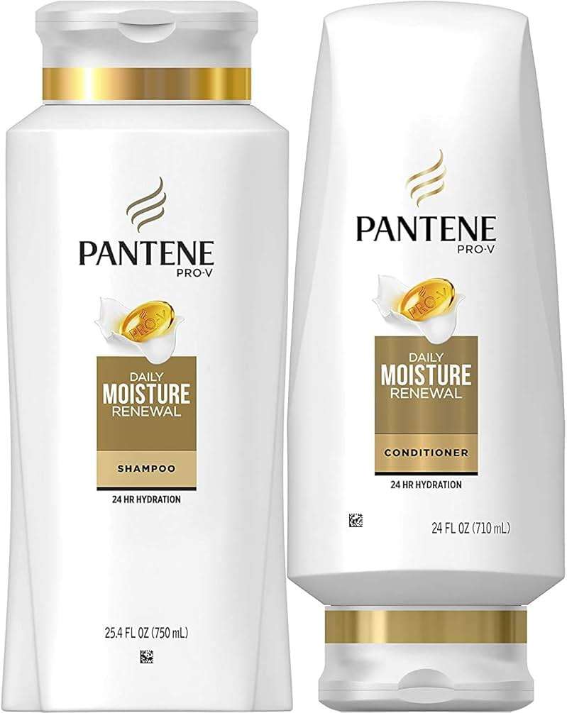 Pantene Moisturizing Shampoo 25.4 OZ and Silicon-Free Conditioner 24 OZ for Dry Hair, Daily Moisture Renewal, Bundle Pack (Packaging May Vary) - Image 1