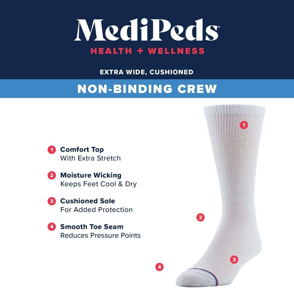 MediPeds Men's Extra Wide Non-Binding Crew Socks - Image 5