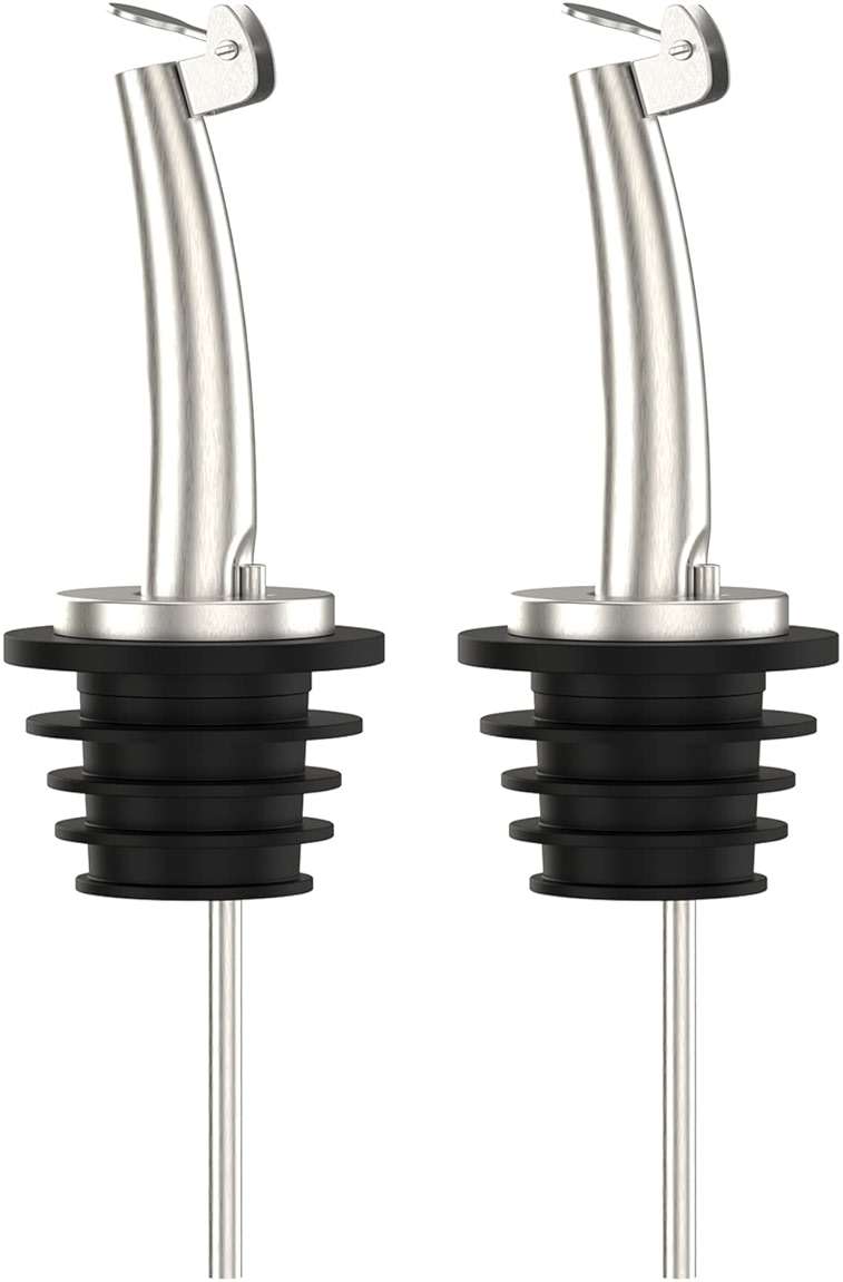 Axe Sickle 2 Pcs Oil Spout Liquor Bottle Pourer Spouts Stainless Steel Speed Pour Spouts Olive Oil Dispenser Spout for About 3/4" Bottle Mouth, with Flip Top - Image 1