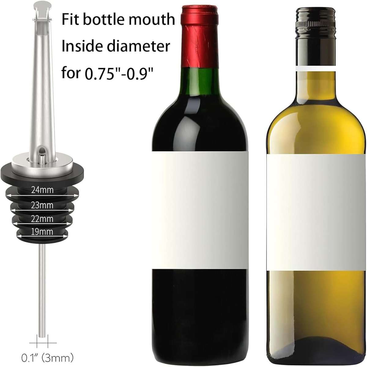 Axe Sickle 2 Pcs Oil Spout Liquor Bottle Pourer Spouts Stainless Steel Speed Pour Spouts Olive Oil Dispenser Spout for About 3/4" Bottle Mouth, with Flip Top - Image 3