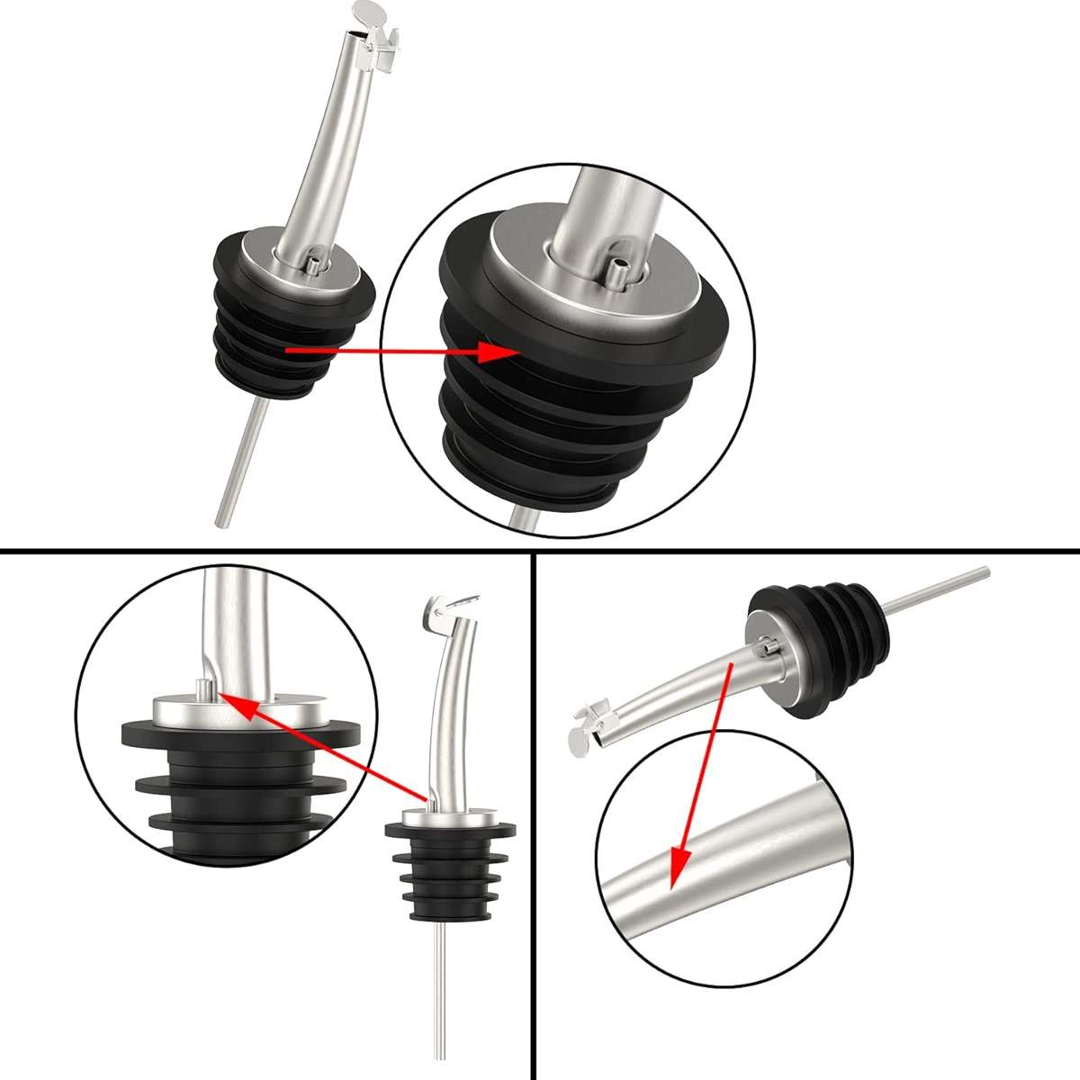 Axe Sickle 2 Pcs Oil Spout Liquor Bottle Pourer Spouts Stainless Steel Speed Pour Spouts Olive Oil Dispenser Spout for About 3/4" Bottle Mouth, with Flip Top - Image 5