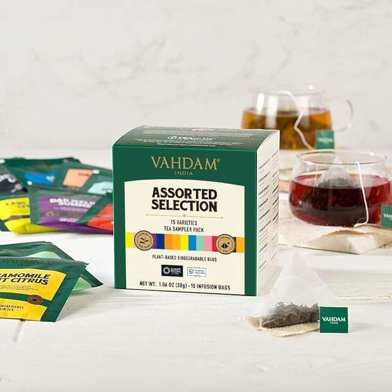 VAHDAM, Assorted Tea Sampler (15 Different Variety in Individually Wrapped Pyramid Tea Bags) Long Leaf Premium Teas I Teas Gift Set I Ideas for Tea Lovers | Gifts for Women & Men - Image 2