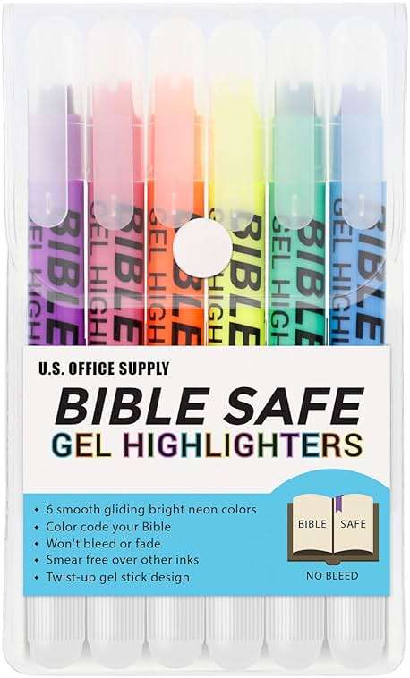 U.S. Office Supply Bible Safe Highlighter Set of 6 Bright Flouresent Colors, Dry Bible Highlighters No Bleed, Fade or Smear, Safe Gel Markers, Accessories, Study Guide - Image 1