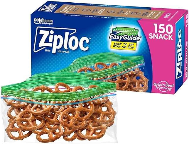 Ziploc Snack Bags with EasyGuide Texture, Small Plastic Storage Bags with Grip 'N Seal Technology, 150 Bags Total (Packaging May Vary) - Image 1