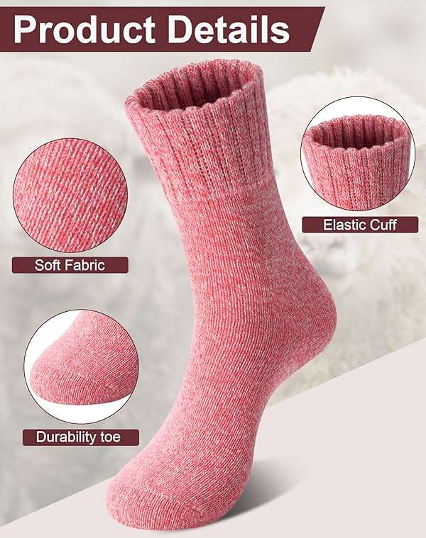 Loritta Wool Socks for Women Warm Winter Socks Knit Crew Calf Hiking Boot Sock Stocking Stuffers Gifts - Image 2