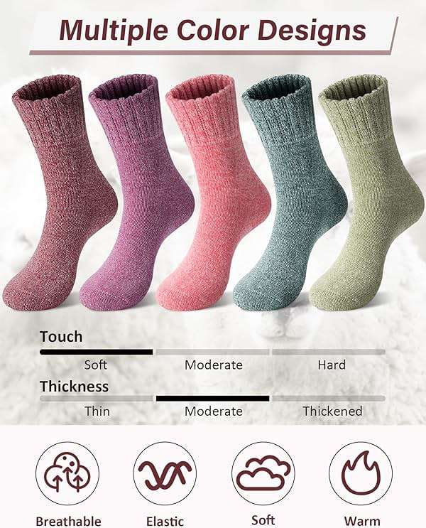 Loritta Wool Socks for Women Warm Winter Socks Knit Crew Calf Hiking Boot Sock Stocking Stuffers Gifts - Image 3
