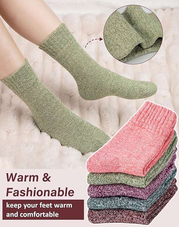 Loritta Wool Socks for Women Warm Winter Socks Knit Crew Calf Hiking Boot Sock Stocking Stuffers Gifts - Image 4