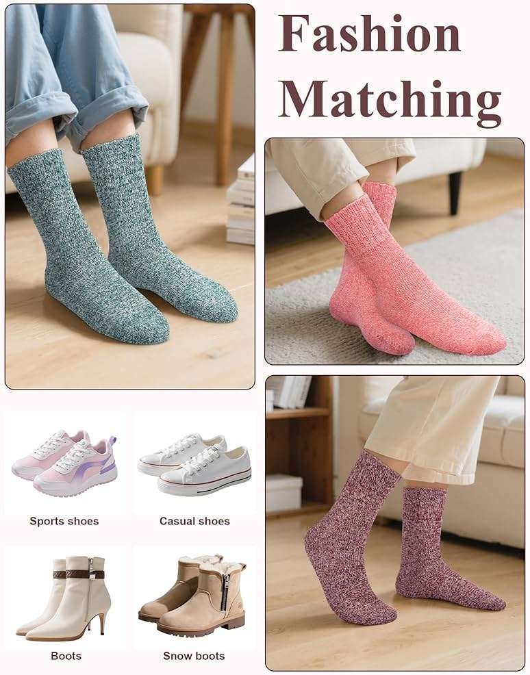 Loritta Wool Socks for Women Warm Winter Socks Knit Crew Calf Hiking Boot Sock Stocking Stuffers Gifts - Image 6