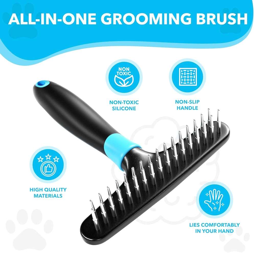 DOGI Deshedding Brush - Undercoat Rake for Dogs, Cats, Matted, Short, Long Hair Coats - Double Row Stainless Steel Pins - Reduce Shedding by 90% (Blue) - Image 2