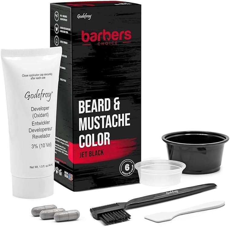 Godefroy Barbers Choice 3 Application Beard and Mustache Dye For Men, 6 weeks of Cover For Gray Facial Hair, Jet Black - Image 1