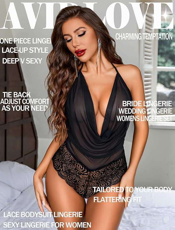 Avidlove Women Sexy Lingerie Teddy One Piece Lace Halter Babydoll Bodysuit - Image 3
