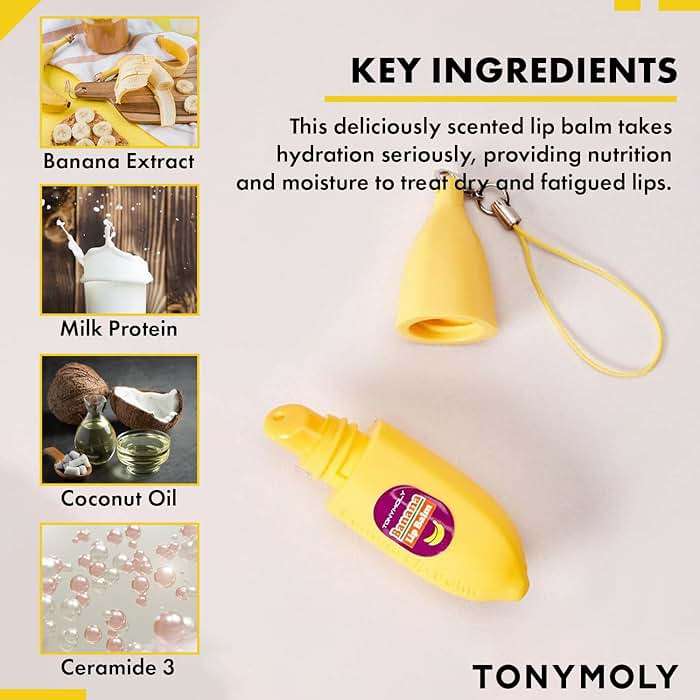 TONYMOLY Magic Food Banana Mini Lip Balm, Hydrating & Moisturizing Korean Lip Care with Shea Butter & Vitamin E, Travel Size, Fruit-Infused Lip Treatment - Image 3