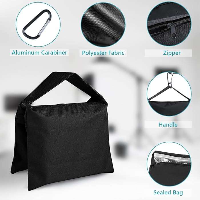 ABCCANOPY Photography Sandbag for Video Stand, Heavy Duty Weight Bags for Light Tripod, Camping Chair, 4 Packs (Black) No Sand - Image 3