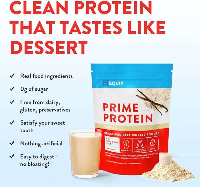 Equip Foods Prime Protein Powder | Clean, Grass Fed Beef Protein Powder | Carnivore Protein Isolate, Keto Friendly | Gluten & Dairy Free | Helps Build & Repair Tissue | 30 Servings, Vanilla (No Sugar) - Image 3