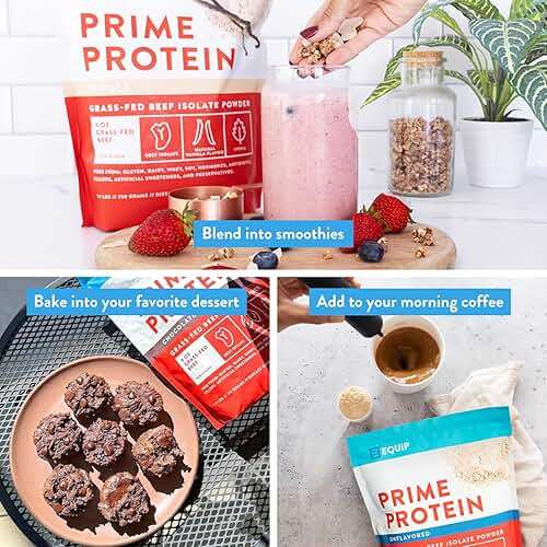 Equip Foods Prime Protein Powder | Clean, Grass Fed Beef Protein Powder | Carnivore Protein Isolate, Keto Friendly | Gluten & Dairy Free | Helps Build & Repair Tissue | 30 Servings, Vanilla (No Sugar) - Image 4