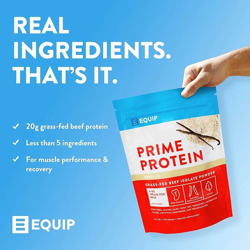 Equip Foods Prime Protein Powder | Clean, Grass Fed Beef Protein Powder | Carnivore Protein Isolate, Keto Friendly | Gluten & Dairy Free | Helps Build & Repair Tissue | 30 Servings, Vanilla (No Sugar) - Image 5