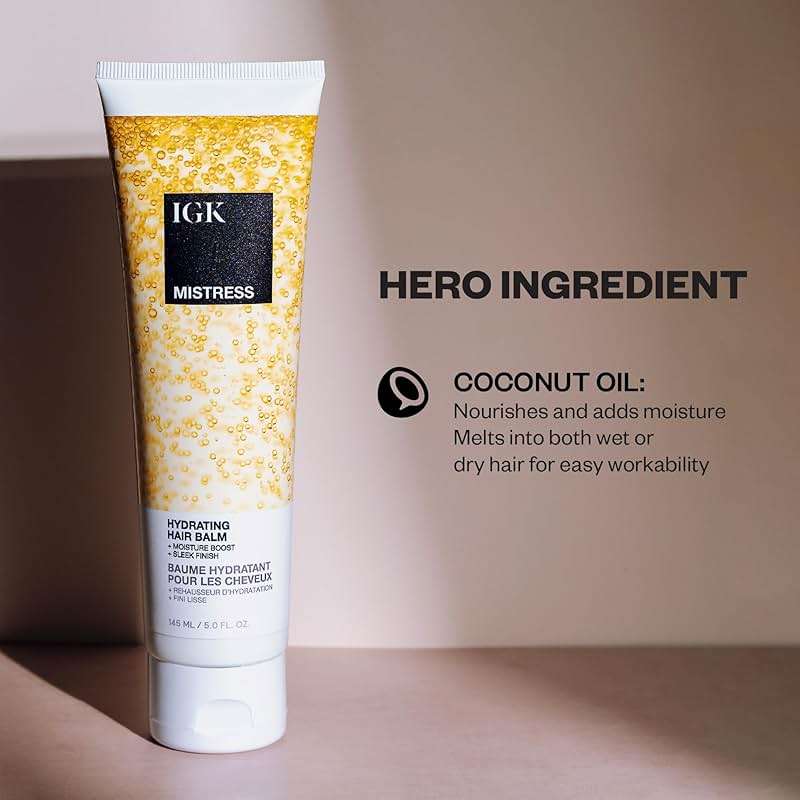 IGK Mistress Hydrating Hair Balm | Leave-In Conditioner + Smoothing Styling Cream | Frizz Control for Dry, Curly & Wavy Hair | Coconut Oil Treatment | Vegan - Image 3