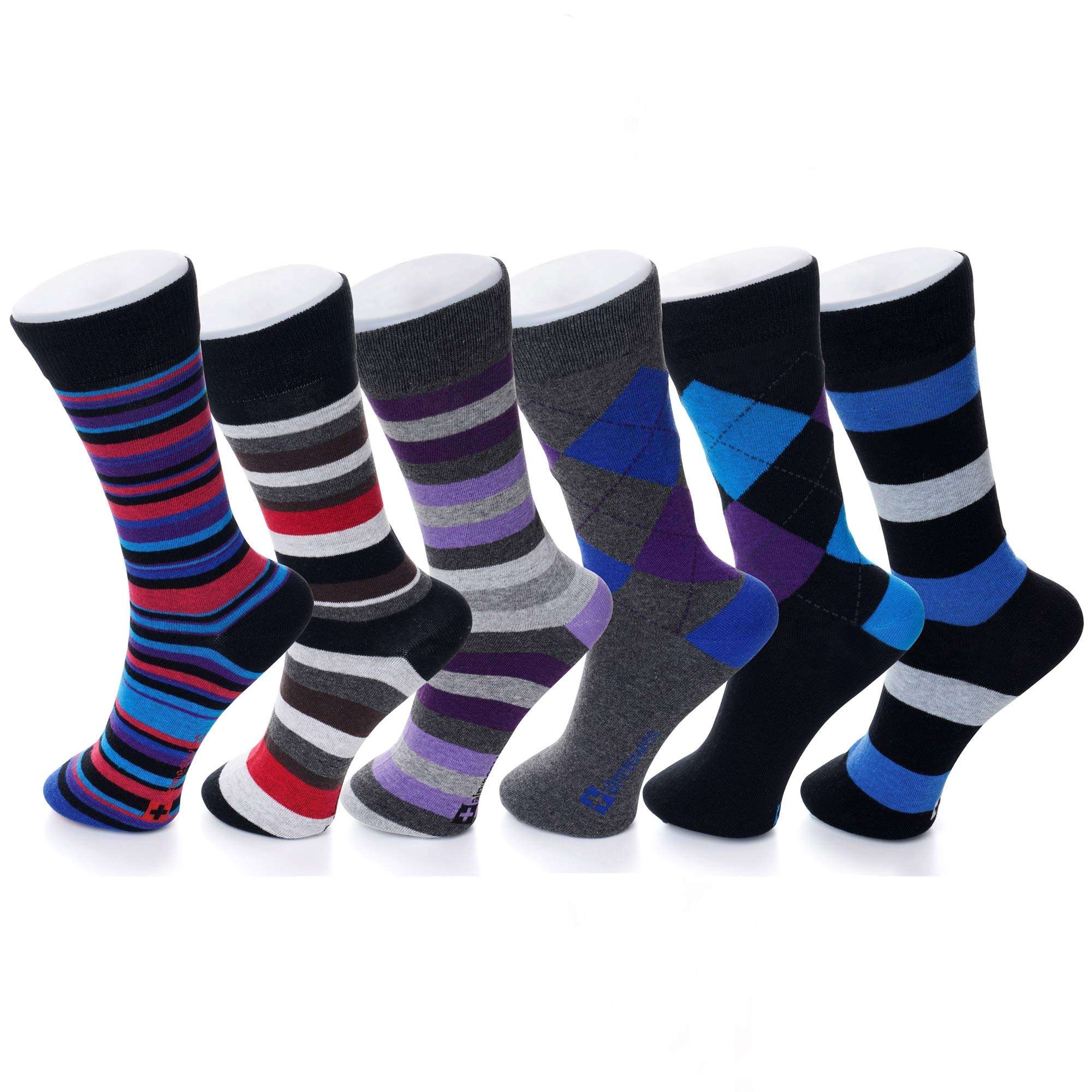 Alpine Swiss Mens Dress Socks 6 Pair Crew Sock Cotton Dress Socks for Men Solid Ribbed Argyle Pattern Multicolor Fun Designs - Image 1