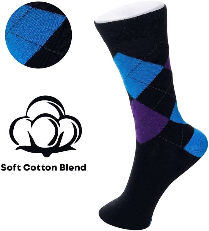 Alpine Swiss Mens Dress Socks 6 Pair Crew Sock Cotton Dress Socks for Men Solid Ribbed Argyle Pattern Multicolor Fun Designs - Image 2