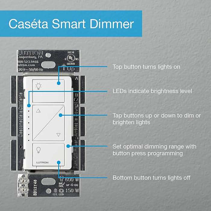 Lutron Caseta Deluxe Smart Dimmer Switch Kit, 2 Dimmer Switches, 2 Wall Plates, 2 Pico Remotes, and Smart Hub, No Neutral Required, Works with Alexa, Apple Home, Ring, & Google Home, P-BDG-PKG2W-A - Image 7