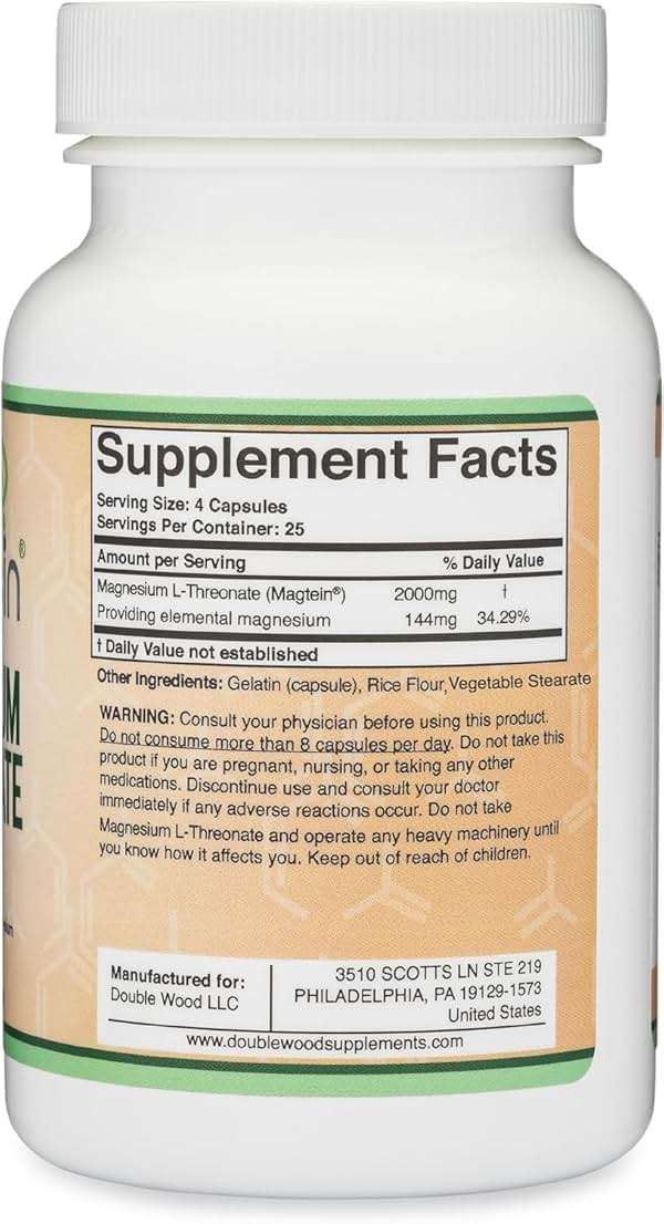 Magnesium L Threonate Capsules – High Absorption Generic Supplement – Most Bioavailable Form – 2,000 mg – 100 Capsules - Image 5